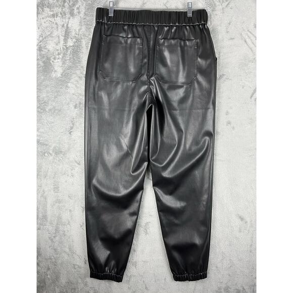 LOGO Lori Goldstein Faux Leather Joggers 10 Black Stretchy Pleather Minimalist - Picture 5 of 16